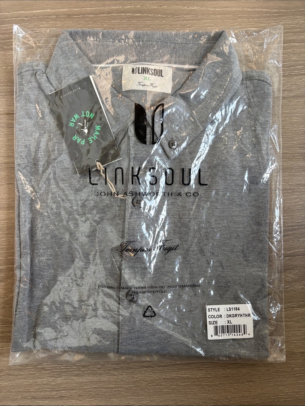 LinkSoul Anza Men's Grey Polo Shirt. NEW. XL.